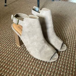 Bamboo peep toe wedge booties
